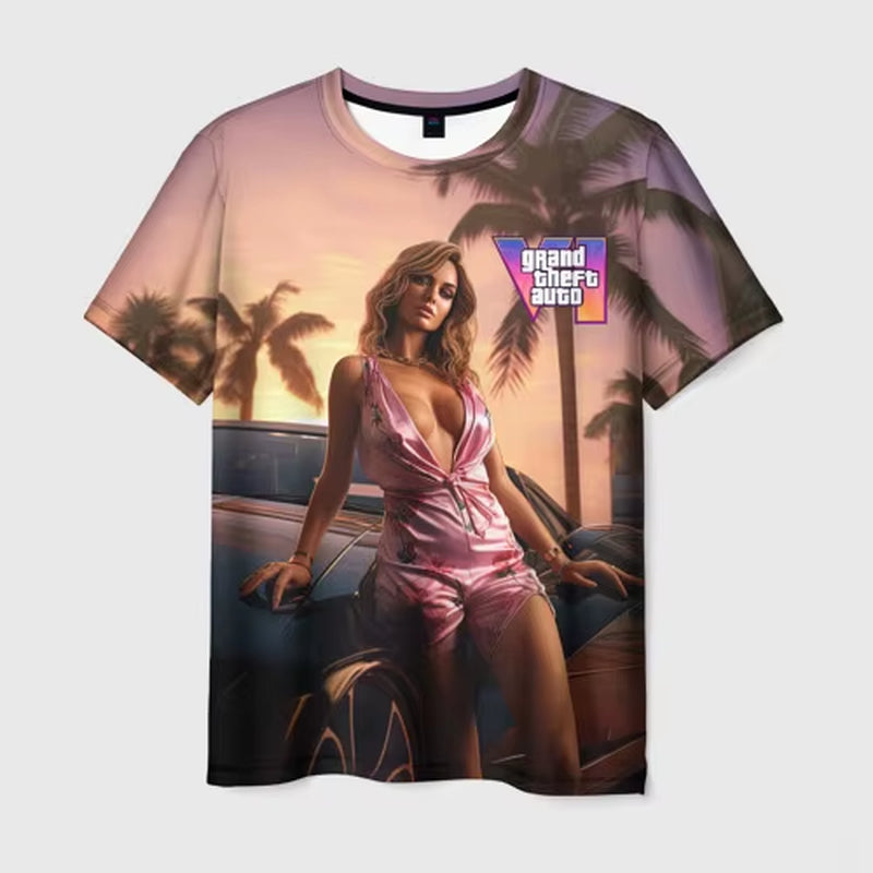New Summer Hot Gta 6 T-Shirt Male 3D Grand Theft Auto VI Print Fashion Men/Women Short Sleeve Top Casual Style T shirt