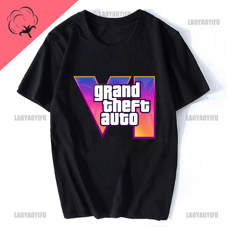 Grand Theft Auto GTA 6 T-Shirts Game Print Streetwear Men Women Casual Fashion T Shirt Cotton Tees Tops Man Clothing